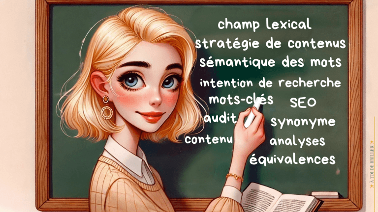 Femme qui écrit le champs lexical de sémantique au tableau audit sémantique SEO. AGENCE DIGITALE 06 - À Toi de Briller - Rédaction Web SEO