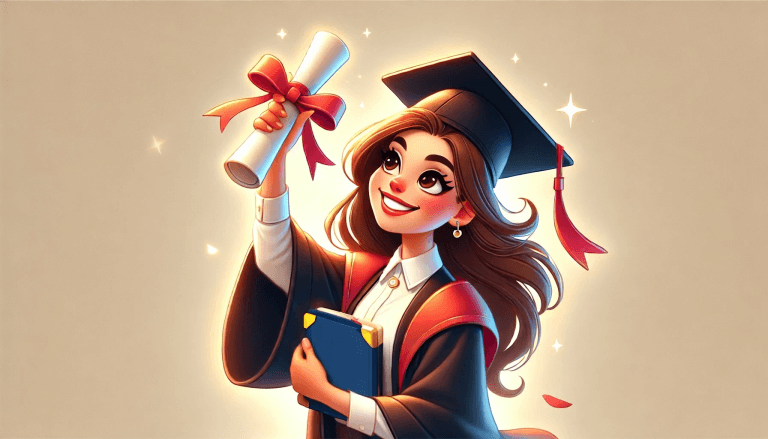 Femme en lauréate brillante qui scintille et qui brandit un diplôme.