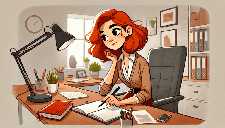 Femme pensive à un bureau en train d'écrire. Formation sans diplôme pour adulte AGENCE DIGITALE 06 - À Toi de Briller - Rédaction Web SEO