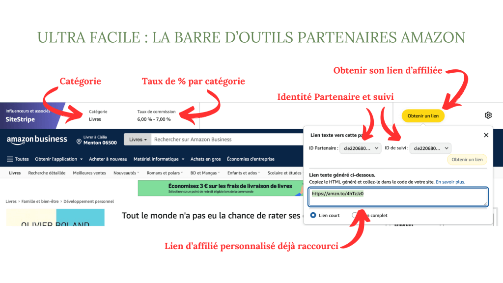 SiteStripe, la barre d'outil du programme Amazon partenaires. Affiliation