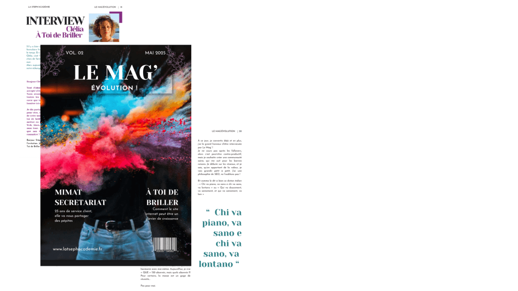 Interview de Clélia de l'agence digitale À Toi de Briller à Menton. Le Mag Évolution, le magazine en ligne pour les entrepreneuses ambitieuses et motivées.